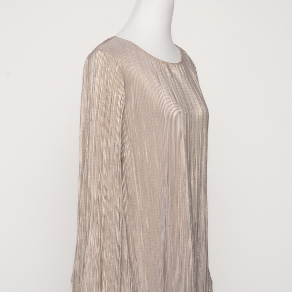 Betsy & Adam  - Gold Metallic Pleated Long-Sleeve Mini Dress - Picture 10 of 13